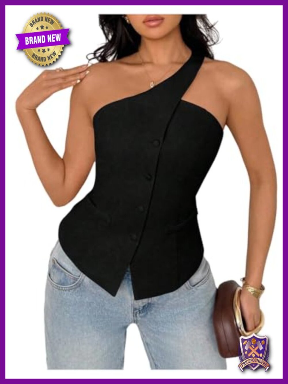 One Shoulder Sleeveless Blazer Button Down Suit Vest